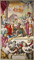 Title page of Atlas Novus ad usum Serenissimi Burgundiae Ducis depicting Europa receiving tribute from the peoples of Asia Africa and America - (after) Hooghe, Romeyn de