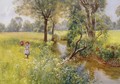 Picking summer flowers by the stream - Charles W. Hopper