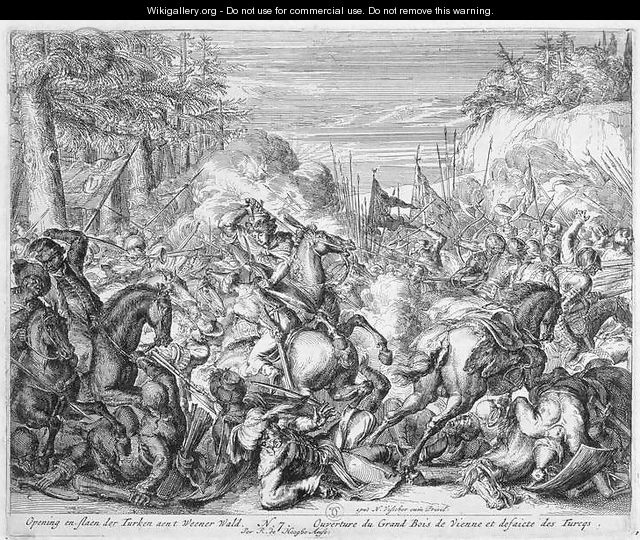 Vienna Print Cycle Polish Cavalry Beginning Battle in the Vienna forest - Romeyn de Hooghe