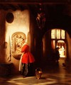 A maid in a hallway - Hubertus van Hove