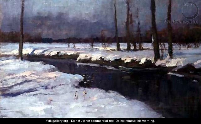 Boat on a River in a Snow Covered Landscape - William Samuel Horton