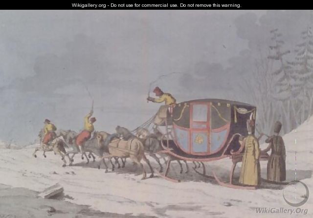 Horse and carriage on Sledges from Customs and Habits of the Russians - Armand Gustave Houbigant