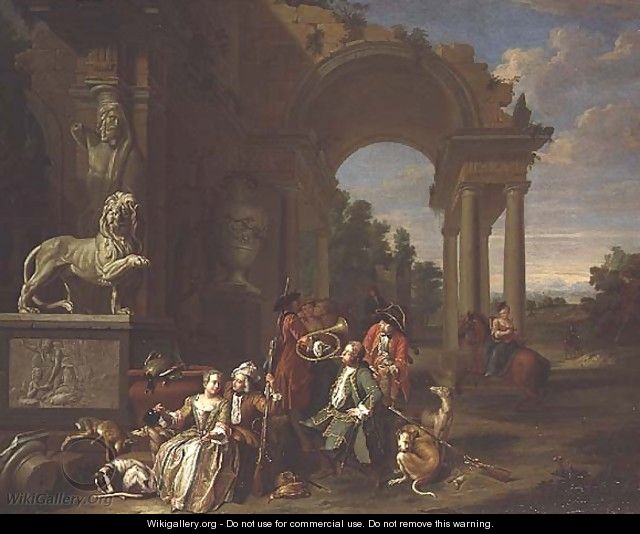 A Hunting party in classical ruins - Peter Jacob Horemans