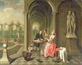 The Colonnade of a Country House with a Lady seated beside a Statue being served a Dish of Fruit - Peter Jacob Horemans