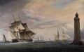 A Frigate and a Naval Brig passing the Eddystone Lighthouse - Thomas L. Hornbrook