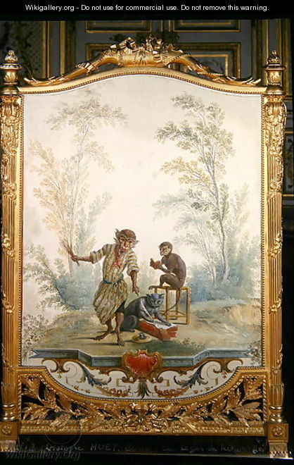Screen depicting a monkey reading lesson - (attr. to) Huet, Christophe