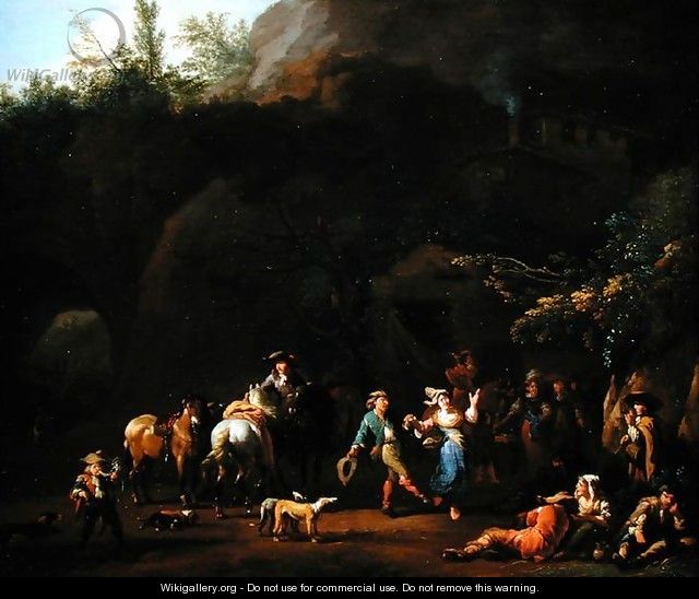 Cavernous Landscape with Peasants - or Huchtenburgh, Jan van Huchtenberg