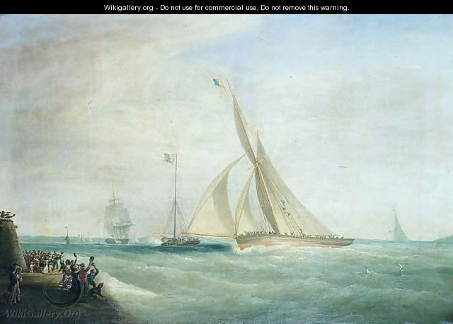HMS Coquette and Falcon with Lord Yarborough on board and the Royal Yacht with King William on board off the Isle of Wight - William John Huggins