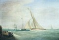 HMS Coquette and Falcon with Lord Yarborough on board and the Royal Yacht with King William on board off the Isle of Wight - William John Huggins