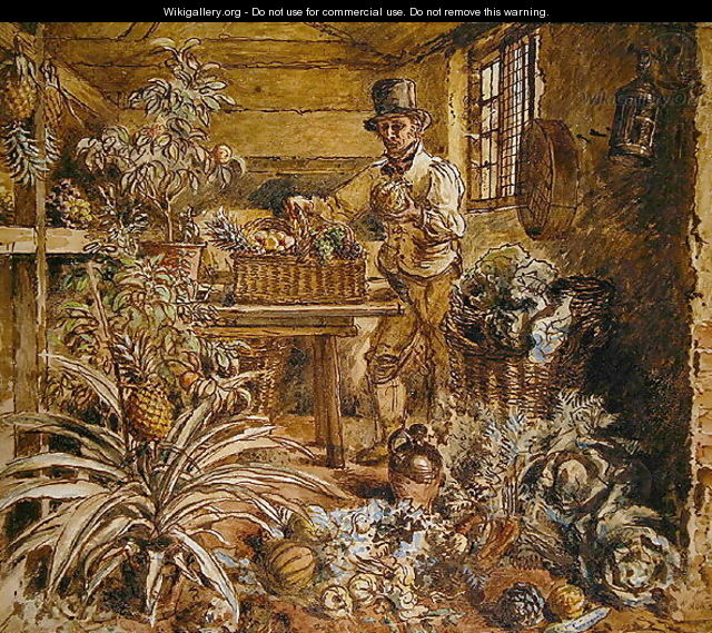 A Gardener in a Potting Shed with Pineapples and Various Vegetables - Alfred William Hunt
