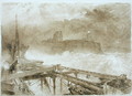 Study for Blue Lights Tynemouth Pier Lighting the Lamps at Sundown - Alfred William Hunt