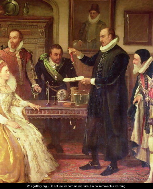 Dr William Gilberd 1540-1603 Showing his Experiment on Electricity to Queen Elizabeth I and her Court detail of Gilberd - Arthur Ackland Hunt