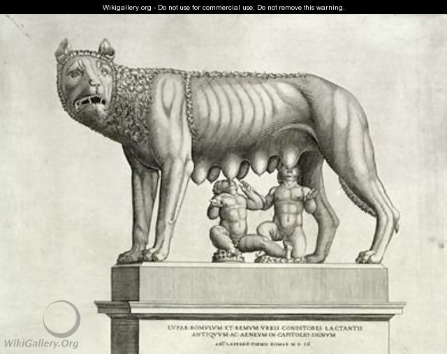 Drawing of the Etruscan bronze of the she wolf suckling Romulus and Remus - Antonio Lafreri