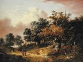 Wooded Landscape with Woman and Child Walking Down a Road - Robert Ladbrooke