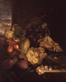 A Still Life with a Basket of Fruit and a Birds Nest on a Wooden Ledge - Edward Ladell
