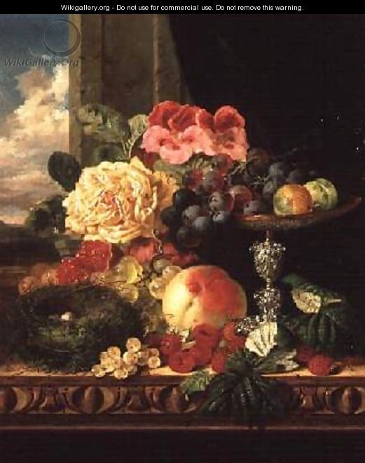 A Still Life of Fruit and Flowers - Edward Ladell