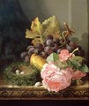 Still life roses fruit and birds nest - Edward Ladell