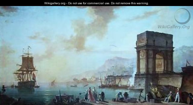Morning a capriccio of a Mediterranean port - Charles Francois Lacroix de Marseille