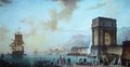 Morning a capriccio of a Mediterranean port - Charles Francois Lacroix de Marseille