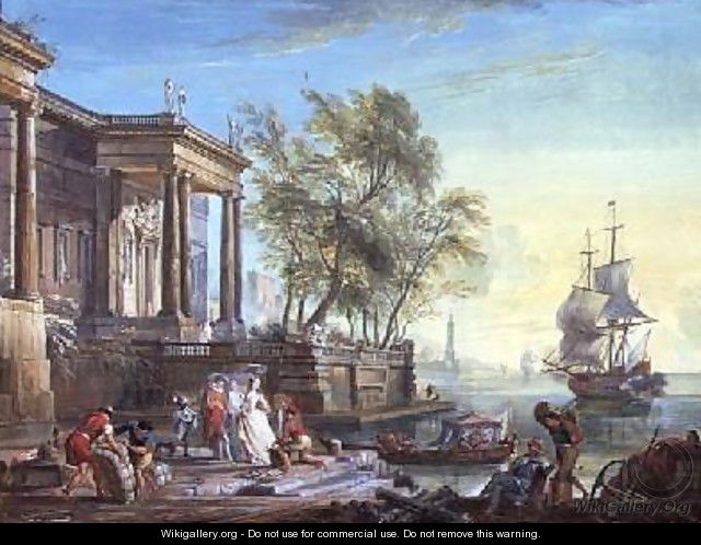 Port Scene with Setting Sun - Jean-Baptiste Lallemand