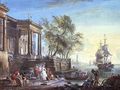 Port Scene with Setting Sun - Jean-Baptiste Lallemand