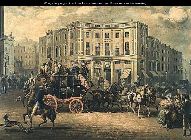 The Age Brighton Coach at the Bull and Mouth Regent Circus - E. F. Lambert