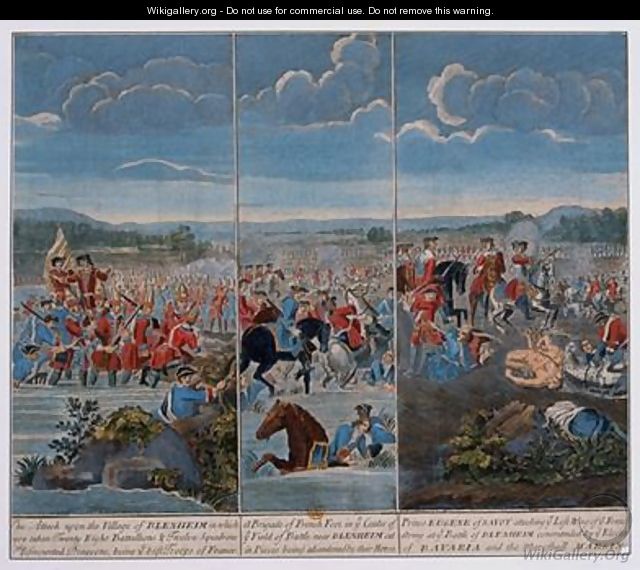 Three panels depicting the Battle of Blenheim - Louis Laguerre