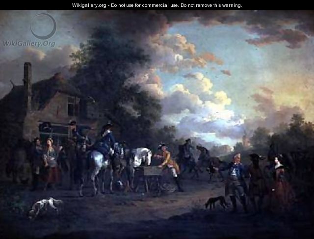 French Cavalry officers halted at the White Hart - Jan Anthonie Langendyk