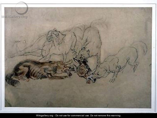 Pack of Wolves Devouring a Horses Head - Sir Edwin Henry Landseer