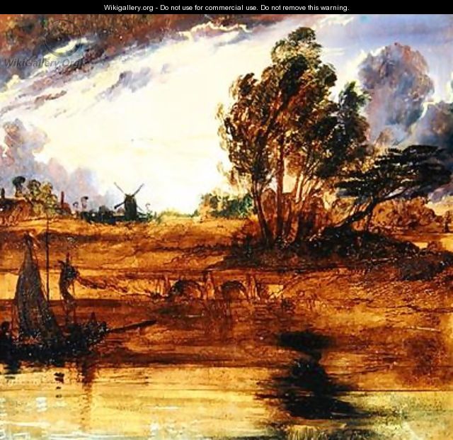 A River Landscape at Sunset - Sir Edwin Henry Landseer