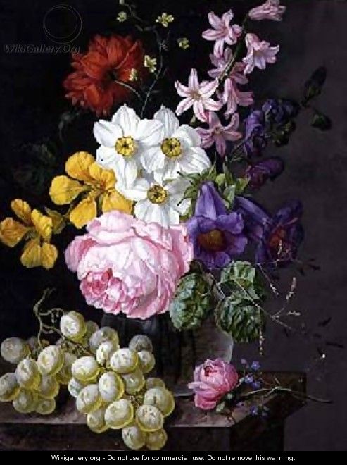 Roses Narcissi and flowers in a vase - Josef Lauer