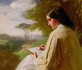 Young Lady sketching in a landscape - Henry Le Jeune