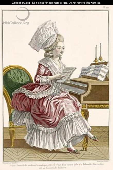 Young Woman Studying Music at her Harpsichord - (after) Le Clerc, Pierre Thomas