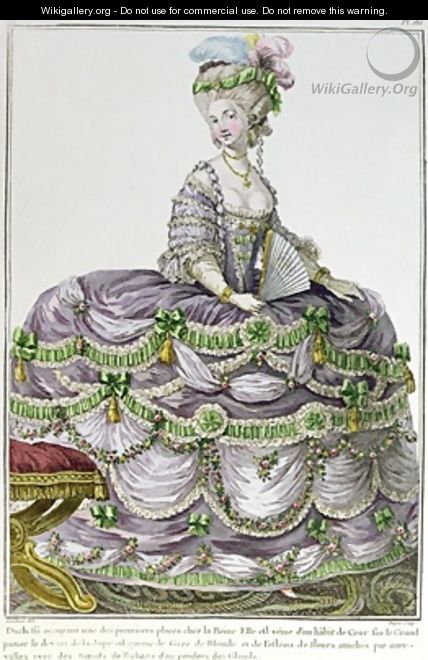 A Duchess at the court of Louis XVI wearing a dress with paniers - (after) Le Clere