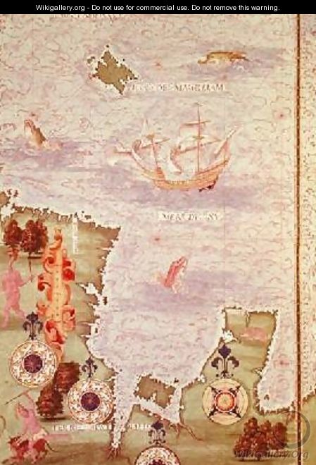 Map of Australia and Magellan Island from Cosmographie Universelle - Guillaume Le Testu