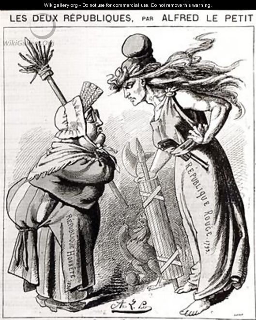 Cartoon depicting the Social French Republic against the Conservative French Republic from Le Grelot - Alfred Le Petit