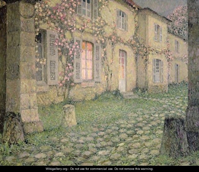House with Roses at Dusk - Henri Eugene Augustin Le Sidaner