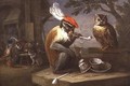 A monkey smoking and drinking with an owl - Ferdinand van Kessel