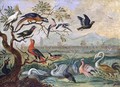 Birds from the Four continents in a landscape with a view of Peking in the background - Ferdinand van Kessel