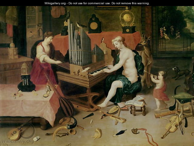 Allegory of Hearing detail of an organist - (attr. to) Kessel, Jan van