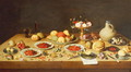 Still Life with Fruit and Flowers on a Table - (attr. to) Kessel, Jan van