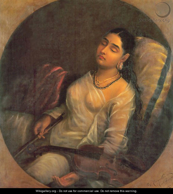 Lady Resting on the Pillow - Raja Ravi Varma