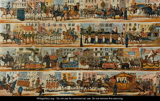 An Ideal Lord Mayors Show with Cars emblematically representing our principal Colonies and some of their most important productions with birds animals and tribes indigenous to those Countries - (after) Kelly, W.