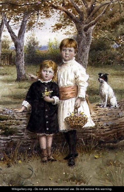 Two Sisters with a Basket of Flowers - George Goodwin Kilburne