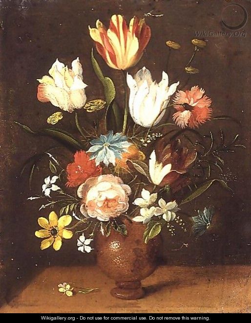 Tulips roses pinks and other flowers in a vase - Jan van Kessel
