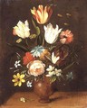 Tulips roses pinks and other flowers in a vase - Jan van Kessel