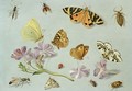 Butterflies moths and other insects with a sprig of periwinkle - Jan van Kessel