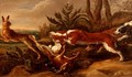 Hounds chasing hares in a landscape - Jan van Kessel