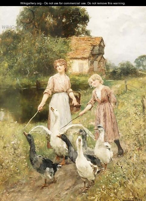 Girls Herding Geese - Henry John Yeend King