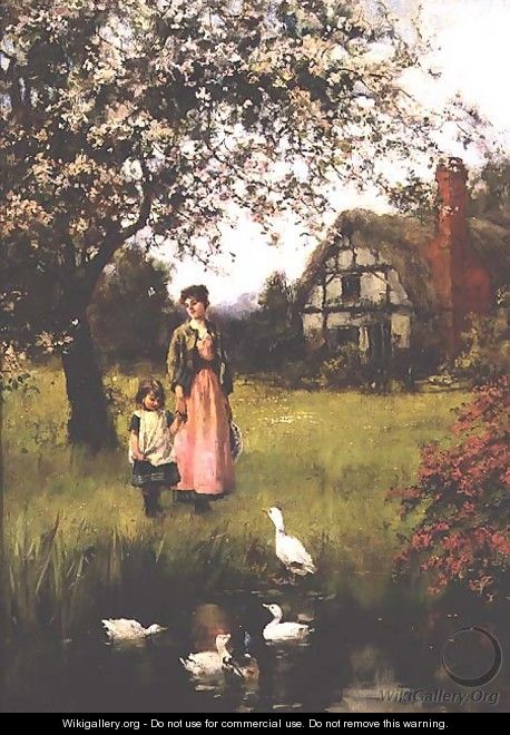 Mother and Child Watching the Ducks - Henry John Yeend King